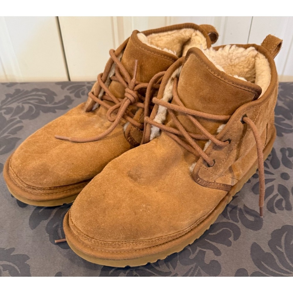 UGG Men's Neumel 3236 Size 12 Chestnut Suede Shearling Lined Lace Up Boots